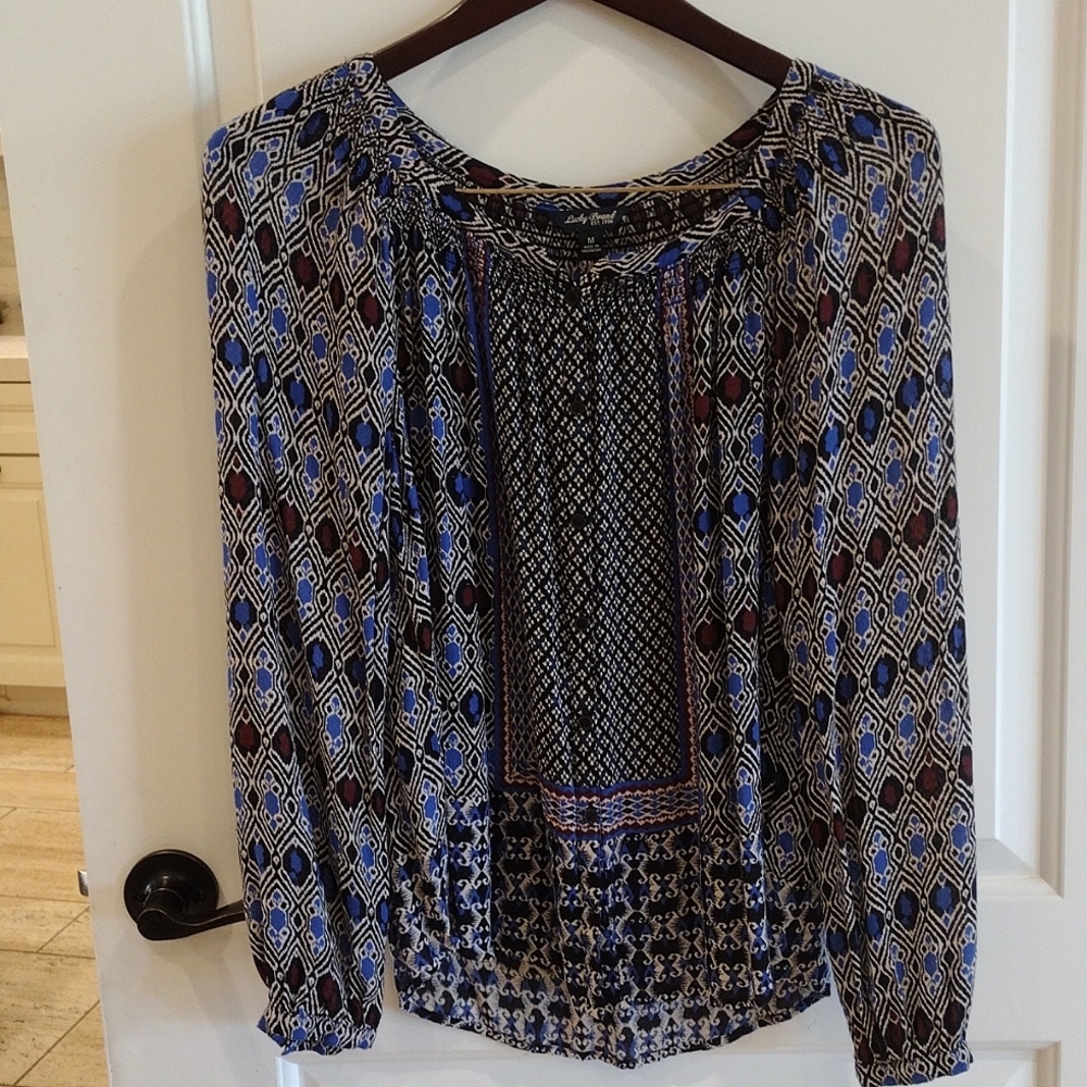 Lucky Brand Multi Color Button Front Blouse. Size Medium.